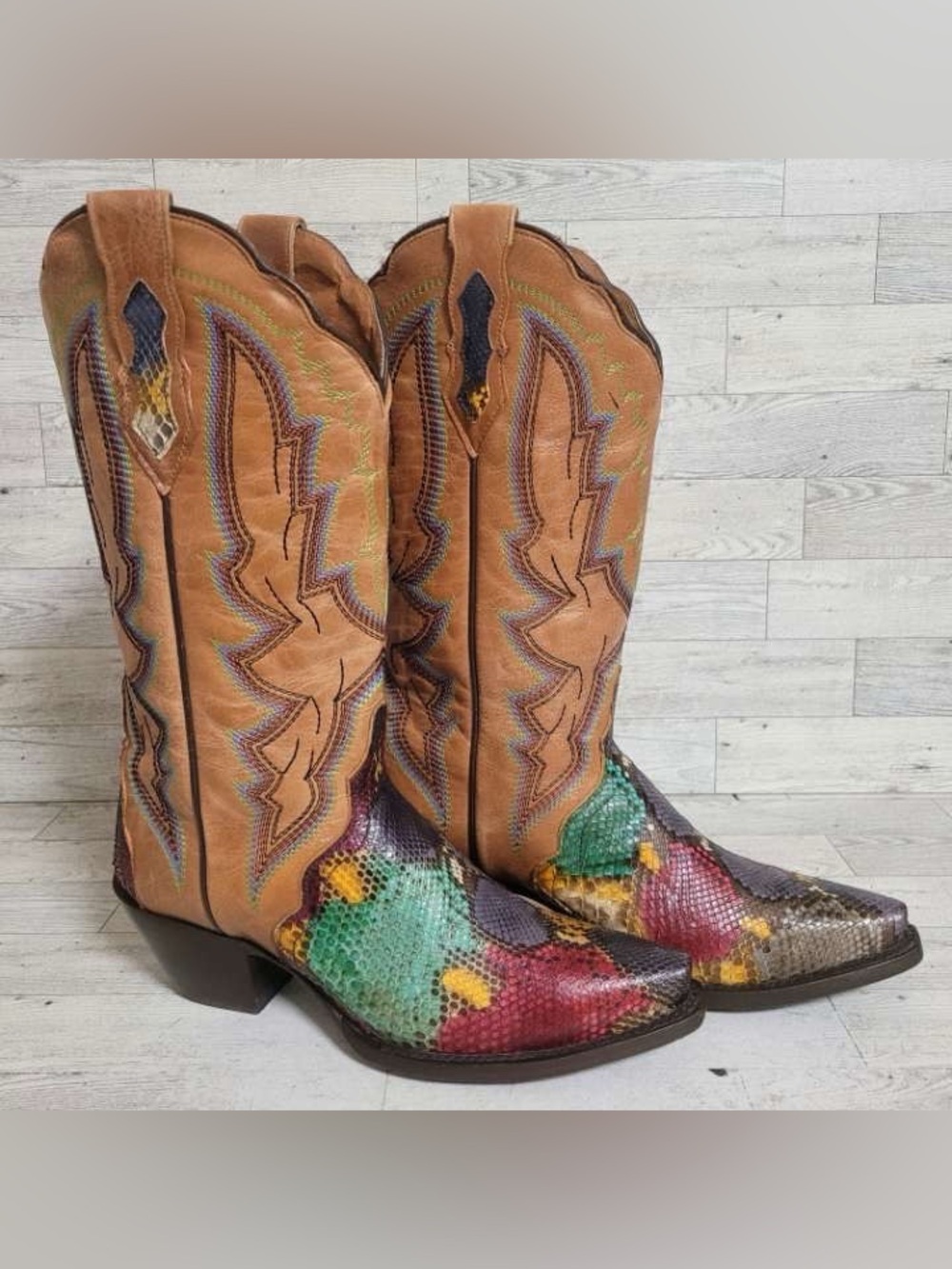 Women’s Dan Post Rainbow Python Snakeskin Leather Exotic Cowboy Boots Size 8 - Picture 1 of 12